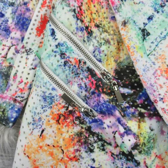 MONA LEAH COUTURE Perforated Watercolor Open Draped Front Jacket Size Small - Picture 8 of 11